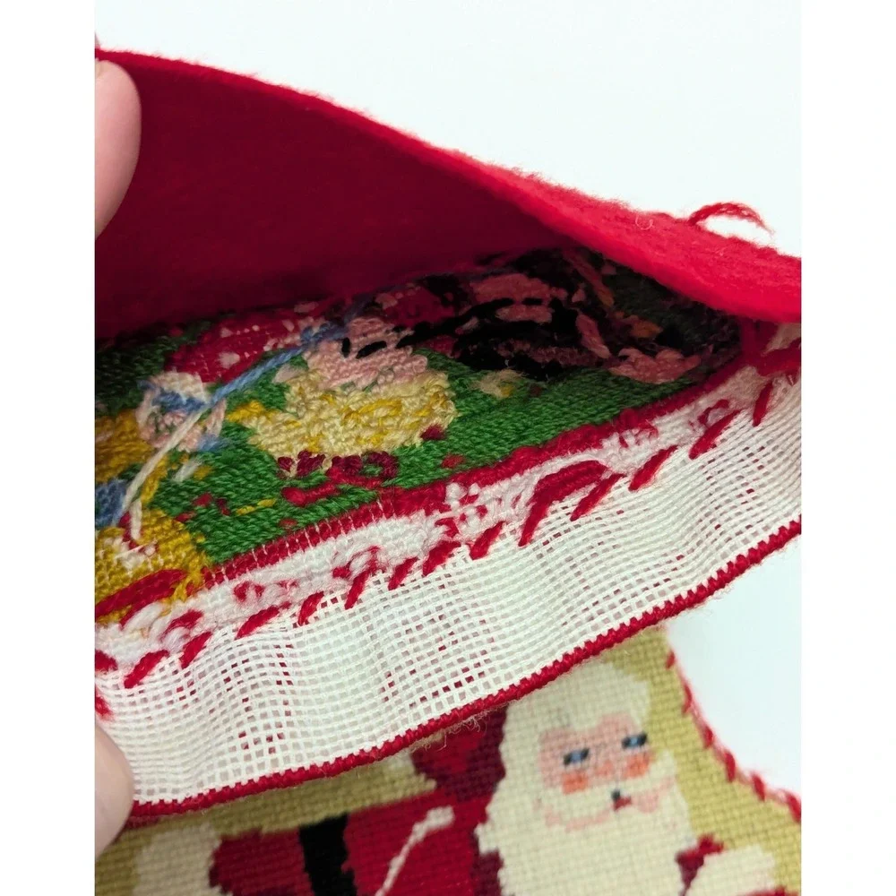 Vintage Needlepoint Stocking Santa Train Kids Stairs Quality Handmade w/Name